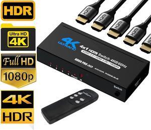 4K HDMI Switch 4x1, 4 Port HDMI Selector Switcher 4 in 1 Out with IR Remote Control Support 4K@60Hz, 4Kx2K, HDR, HDMI 2.0b, HDCP 2.2, 3D, 1080P (OZQ5-2)