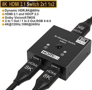 HDMI Splitter 8K HDMI Switch- Aluminum Bidirectional HDMI Splitter 1 in 2 Out, HDMI Switcher 2 in 1 Out Supports 4K/120Hz,8K/60Hz for Xbox PS3/4 HDTV Fire Stick Blu-Ray(HDMI Cable NOT Include)