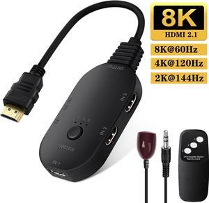 HDMI 2.1 Switch Splitter 3 Port 8K HDMI Switcher 3 in 1 Out HDMI Switches Selector Box with Remote Control Support HDCP 2.3 Support 8K@60Hz Ultra HD 3D 4K 2160P 1080P