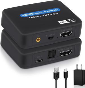 4K 60Hz HDMI Audio Extractor Splitter, Optical Toslink SPDIF, 3.5mm Audio Jack, HDMI Out Support Audio Mode TV, 2.0CH and 5.1CH  for PS5 Soundbar Blu-Ray