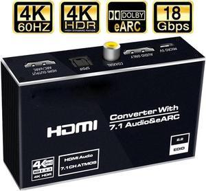 4K@60Hz HDMI Audio Extractor, HDMI to HDMI + Optical Toslink SPDIF + 3.5mm Audio Jack + Coaxial + 7.1Ch HDMI Audio HDMI Audio Extractor Splitter for PS5 Soundbar Blu-Ray Player