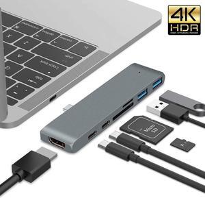 USB C Hub 7-in-1 Type-C Adapter Hub Connect USB 3.0, 4K HDMI Port, SD and MicroSD Card, 40Gbps Thunderbolt 3 Port, USB C Power Delivery for MacBook 2016/2017 and More USB C Devices-Gary