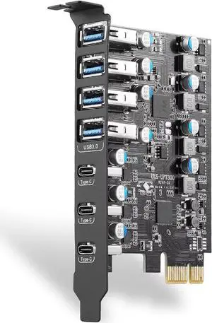 Superspeed 7 Ports PCI-E to USB 3.0 Expansion Card - (3X USB C - 4X USB A) - PCI Express(PCIe) Expansion Card USB Card for Desktop PC Support Win XP Win7 Win 8 Win 10 Win 11 Linux