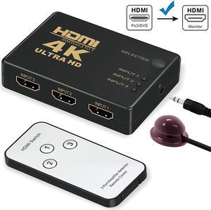 HDMI Switch 4K, 3-Port HDMI Switcher Splitter Supports 4K, Full HD1080p, 3D with IR Remote