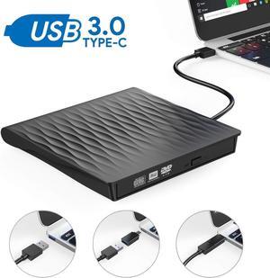 External DVD Drive, Type C USB 3.0 Interface Portable CD DVD Player Supported DVD±RW/CD±RW for Windows, Laptop, Mac, MacBook Air/Pro-Black