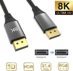 Displyport DP 1.4 DP 1.2 Cables Support 8K@60Hz 4K@144 Display Stream Compression 32.4Gbps 32 bit HDR For Video PC Laptop TV, 6.6ft