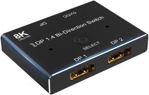 8K Displayport Bidirectional Splitter Switcher, DP to 2 DP Splitter, 2DP to 1 DP Switcher, Multi Stream Transport Hub, for Computer Monitor Projector TV