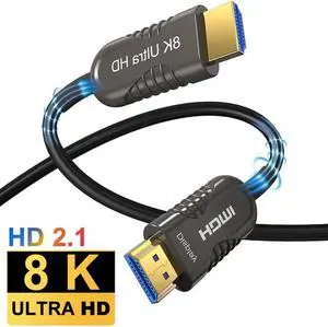 Directional Ultra High Speed 8K Fiber Optic HDMI 2.1 Cable, Certified Premium 48 Gbps Fiber Optic HDMI Cable, Supports 8K@60Hz 7680x4320, 4K@120Hz) eARC HDR10 HDCP 2.2 & 2.3 3D, 33ft
