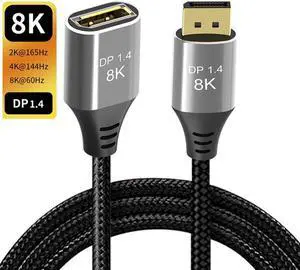 8K DisplayPort 1.4 Extension Cable 3.3FT,  Display Port Extended Cable 144hz,Ultra High Speed 32.4Gbps,  8K@60hz, 4K@144Hz, 1080P@240hz, HDR, HBR3 Display Port Cord for Laptop/PC/TV