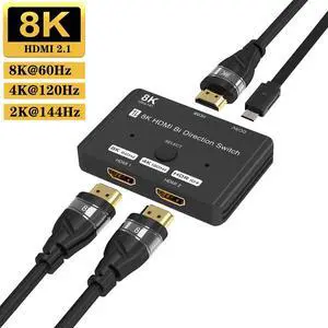 HDMI 2.1 Switch 8K,  HDMI Switcher 2In 1Out/1In 2Out, 2 Port 4K 120Hz HDMI Selector Hub Support 8K@60Hz 48Gbps for Xbox Series X PS4 Pro PS5 Roku UHD TV Monitor Projector