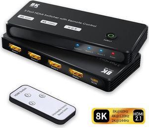 4K@120Hz 8K@60Hz Ultra HDMI 8K Directional Switch Splitter 3in 1out with IR Remote, High Speed 48Gbps Converter Compatible with Xbox X PS5 Projectors Monitors