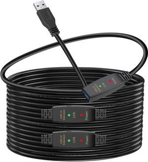 USB 3.0 Active Extension Cable 65 Feet with 5V Power Cable, USB 3.0 Extender Male to Female Cord with Built-in Signal Booster Chips for Xbox, PS4, USB Printer, Mouse, Keyboard, etc