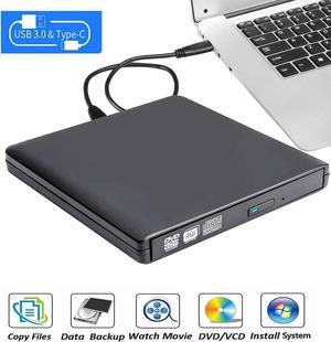 Aluminum External CD DVD Drive, Portable USB 3.0 CD DVD +/-RW Optical Drive Burner Player, Compatible for Windows 10 Laptop Computer Surface Pro Mac MacBook Pro Air iMac, (XD058), Black