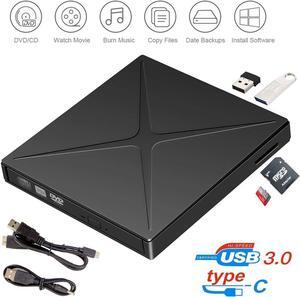 External DVD Drive Support SD Card Reader, USB 3.0 Portable CD/DVD +/-RW Drive Slim Optical Burner Writer Rewriter, High Speed Data Transfer for Laptop Notebook Desktop PC