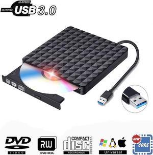 Diamond Pattern USB 3.0 External DVD Drive Supported DVD±RW/CD±RW Reader Writer Player for PC Mac OS Windows 10 7 8 XP Vista (Black)
