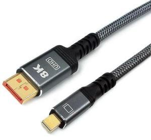 8K Mini Display Port to DisplayPort 1.4 Cable 6.6ft, Mini DP to DP Bi-Directional DP to Mini DP Adapter Cable Braided G-Sync Freesync 8K@60Hz 4K@144Hz HDR for Gaming Monitor Laptop