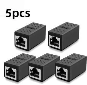 Female to Female Network LAN Connector Adapter Coupler Extender RJ45 Ethernet Cable Extension Converter-(5-PACK, Black)