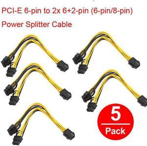 5Pcs PCI-E 6-pin to 2x 6+2-pin (6-pin/8-pin) Power Splitter Cable PCIE PCI Express Hot 18Mar12 Drop Ship F