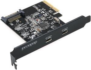 dodocool SuperSpeed USB 3.1 PCI-Express Card with Dual Reversible Type-C Ports 5V 15-Pin Connector Gen 2 10 Gbps Black
