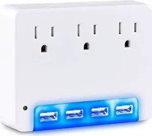 CyberPower P3WUN Lighted Power Wall Tap, 3 Outlets, 4 USB Charge Ports, Night Light