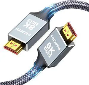 8K 60HZ HDMI Cable 6.6FT/2M, Ultra HD 48Gbps High Speed HDMI Braided Cord-4K@120Hz 8K@60Hz, DTS:X, HDCP 2.2 & 2.3, HDR 10 Compatible with TV, PS4 PS5,Monitor,PC and More