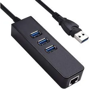3-Port USB 3.0 HUB with 10/100/1000 Gigabit Ethernet Converter (3 USB 3.0 Ports, A RJ45 Gigabit Ethernet Port, Support Windows XP, Vista, Win7/8 (32/64 bit), Mac OS 10.6 and Above, Linux) Black