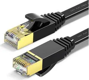 CAT 7 Ethernet Cable 50-FT Flat Gigabit RJ45 LAN Wire High-Speed Patch Cord with Clips for Gaming, Switch, Modem, Router (Black) 50 ft. CAT-7