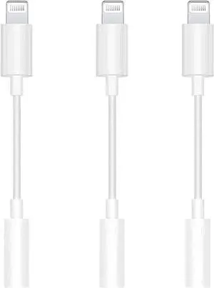 3 Pack Lightning to 3.5 mm Headphone Jack Adapter Aux Dongle Cable Earphones Converter Compatible with iPhone 12 12 Pro11 XR XS X 8 7 iPad iPod