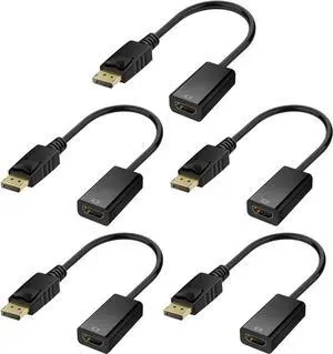 aibileec 4K DisplayPort to HDMI Adapter Cable , DP to HDMI Converter Adaptor Compatible for HP, Dell, GPU, AMD, NVIDIA, Male to Female,Uni-Directional 5-Pack