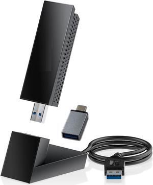 External USB WiFi 6E Adapter, Nighthawk (A8000) - AXE3000 Tri-Band Wireless Wi-FI Card Gigabit Speed (Up to 3Gbps) 2.4GHz 5GHz 6Ghz Works for all type Router