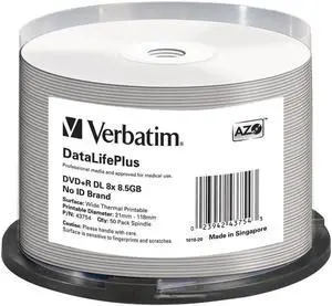 Verbatim DataLifePlus 43754 DVD Recordable Media - DVD+R DL - 8x - 8.50 GB - 50 Pack Spindle