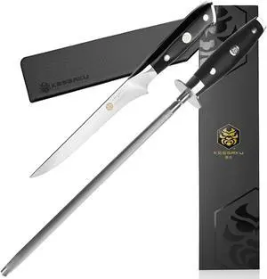 Kessaku 6-Inch Boning Knife & 10-Inch Sharpening Honing Rod Set - Dynasty Series - German HC Steel - G10 Full Tang Handle