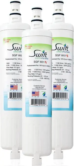 Swift Green Filters SGF-W01 Rx Compatible Pharmaceuticals Refrigerator Water Filter for 4396508, 4396510, EDR5RXD1, Made in USA (3 Pack).