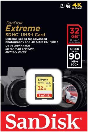 SanDisk 32GB Extreme SDHC UHS-I/U3 Class 10 Memory Card, Speed Up to 90MB/s (SDXVF-032G-G46)