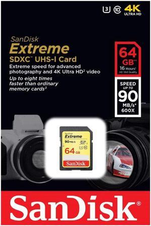 SanDisk 64GB Extreme SDXC UHS-I/U3 Class 10 Memory Card, Speed Up to 90MB/s (SDXVF-064G-G46)