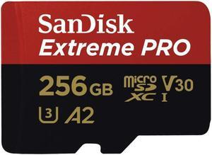 SanDisk 256GB Extreme Pro microSDXC V30 A2 UHS-I/U3 CL10 TF Memory Card with Adapter, Speed Up to 170MB/s 90W SDSQXCY-256G