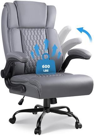 VITESSE Heavy Duty Office Chair, Executive Office Chair with Flip up Armrest,Ergonomic High Back Computer Gaming Chairs Home Office 400lbs, Big and Tall Office Chairwith Lumbar SupportGray