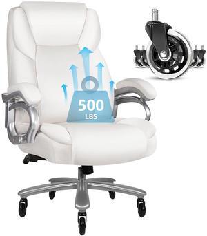 VITESSE 500lbs Heavy Duty Office Chair for Low Back Pain Relief, Big and Tall Office Chair with Ergonomic Lumbar Support, High Back Executive Chair with Quiet Rubber WheelWhite