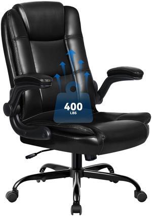 VITESSE Executive Office Chair with Flip-up Armrests, Big and Tall Leather Ergonomic Office Chair, High Back Lumbar Support  Home Computer Desk Chair, Heavy and Duty Computer Chair (Black)