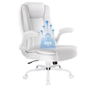 VITESSE Ergonomic Office Chair with Flip-up Armrests, Big and Tall Leather Executive Office Chair, High Back Lumbar Support Home Computer Desk Chair, Heavy and Duty Computer Chair (White)
