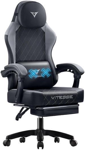 VITESSE Ergonomic Gaming Chair for Adults, 400 lbs PC Computer Chair, Racing Office Chair, Silla Gamer Height Adjustable Swivel Chair with Lumbar Vibration Support and HeadrestGray