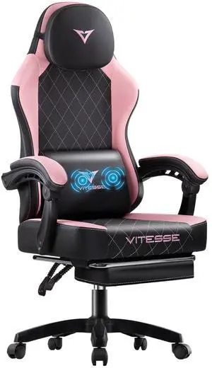 VITESSE Ergonomic Gaming Chair for Adults, 400 lbs PC Computer Chair, Racing Office Chair, Silla Gamer Height Adjustable Swivel Chair with Lumbar Vibration Support and HeadrestPink