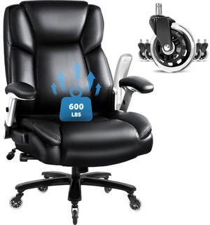 VITESSE 600lbs Big and Tall Office Chair with Flip up Armrest, Large Heavy Duty  with Ergonomic Lumbar Support, Executive Office Chair for Heavy People with Quiet Rubber Wheel (Black)