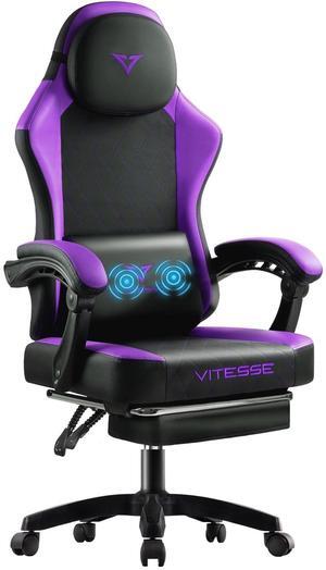 VITESSE Ergonomic Gaming Chair for Adults, 400 lbs PC Computer Chair, Racing Office Chair, Silla Gamer Height Adjustable Swivel Chair with Lumbar Vibration Support and HeadrestPurple