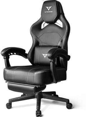 VITESSE Big and Tall Gaming Chair 400lb Weight Capacity with Footrest, Ergonomic Video Game Chair for Adults with Oversized Headrest and Lumbar Pillow, Computer Chair gaming for Office (Black+White)