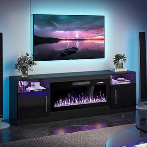 VITESSE Fireplace with TV Stand 36" inch Electric Fireplace Up to 80" TVs, LED Light Entertainment Center, 70" Modern Wood High Gloss with Highlight Storage Cabinet for Living Room (Black)