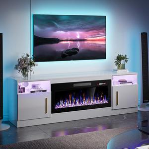 VITESSE Fireplace with TV Stand 36" inch Electric Fireplace Up to 80" TVs, LED Light Entertainment Center, 70" Modern Wood High Gloss with Highlight Storage Cabinet for Living Room (White)