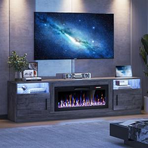 VITESSE TV Stand with 36" inch Electric Fireplace Up to 90" TVs, LED Light Entertainment Center, 80" Modern Wood High Gloss Fireplace with Highlight Storage Cabinet for Living Room (Grey)