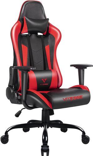 Vitesse Gaming Office Chair with Carbon Fiber Design, High Back Racing Style Seat, Swivel, Lumbar Support and Headrest (Red)