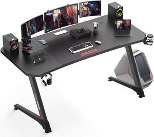 Vitesse 63 Inch Gaming Desk, Ergonomic Office PC Computer Desk with Large Mouse Pad, Z Shaped Gamer Tables Pro with USB Gaming Handle Rack, Stand Cup Holder and Headphone Hook